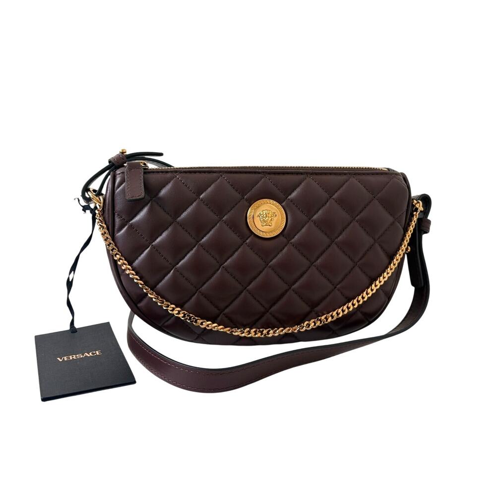 Sold❌Versace Quilted Crossbody Bag Burgundy Brown Gold Chain
